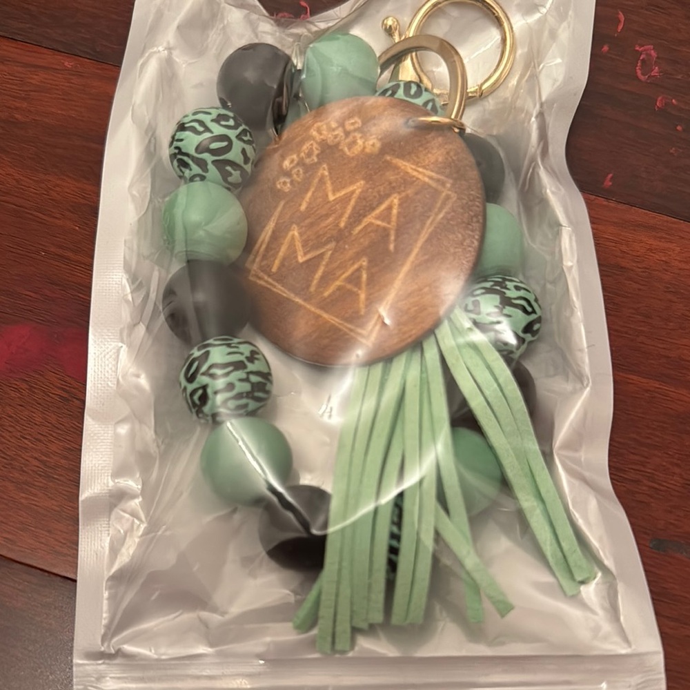 Mint and Black Beaded Keychain with Tassel **Mothers Day**